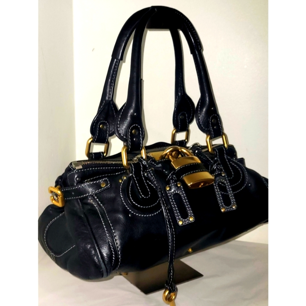 Chloe Paddington Black Leather Locking Satchel Bag Gem